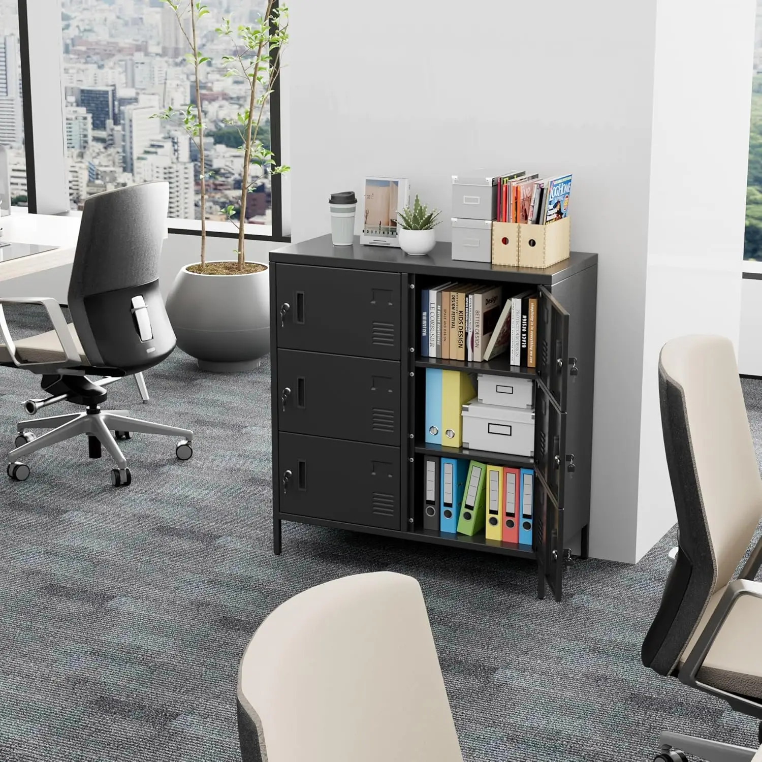 Офисный шкафчик H 37,8 дюйма для сотрудников, металлический шкафчик для хранения на 6 дверей, для спальни в школьном спортзале, требуется сборка, черный