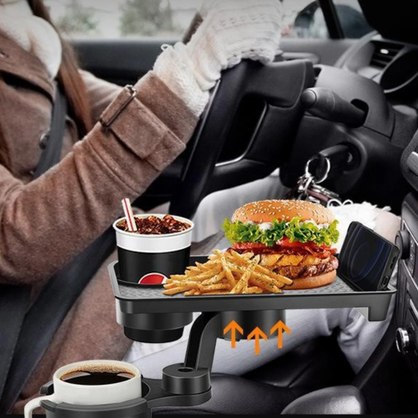 Car Cup Holder Tray Portable Car Food Tray Lightweight Compact for Drivers, Parked Breaks