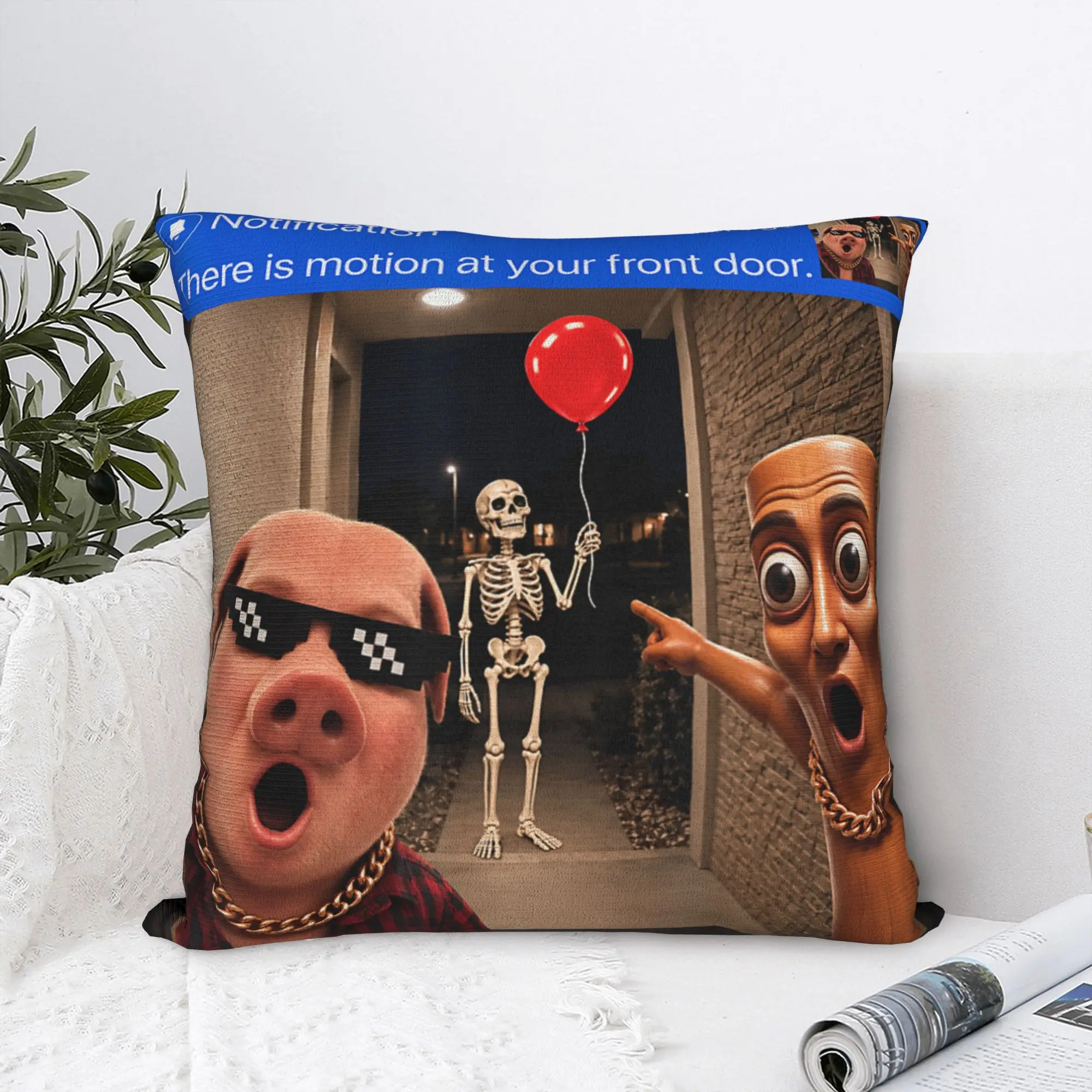 Motion Tung Tung Tung Sahur John Pork Skeleton Pillow Cover  Comfy Cushion Cover Novelty Pillow Case For Chair Sofa Home Decor