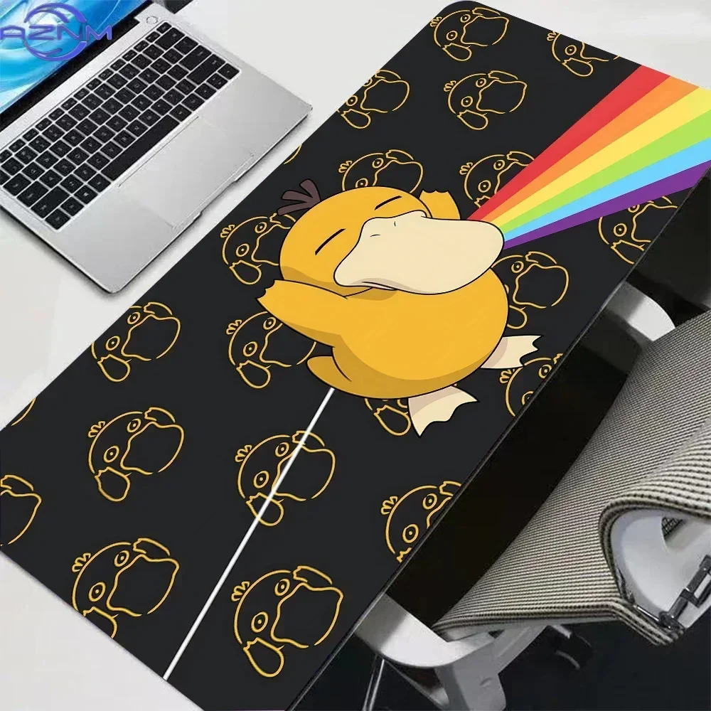 Psyduck Rainbow Spray Black Background Anime Mouse Pad, Rubber Non-Slip Desk Mat, Funny Cute Pokemon Gaming Mouse Pad for Deskto