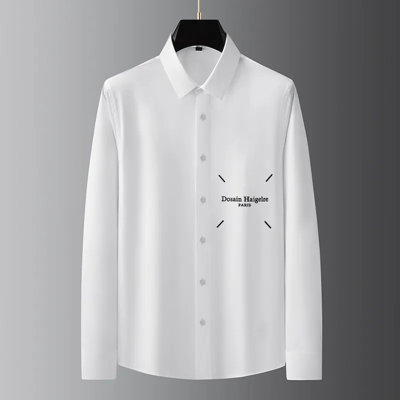 Light luxury trendy men's long sleeved shirt, high-end casual, no iron embroidery base long sleeved shirt