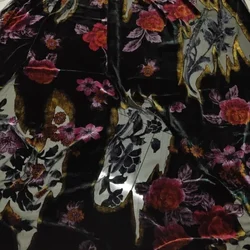 Silk and Velvet Fabric with Rose Flowers Orange Red, Petals Pink Black and Golden Touch for Your Night