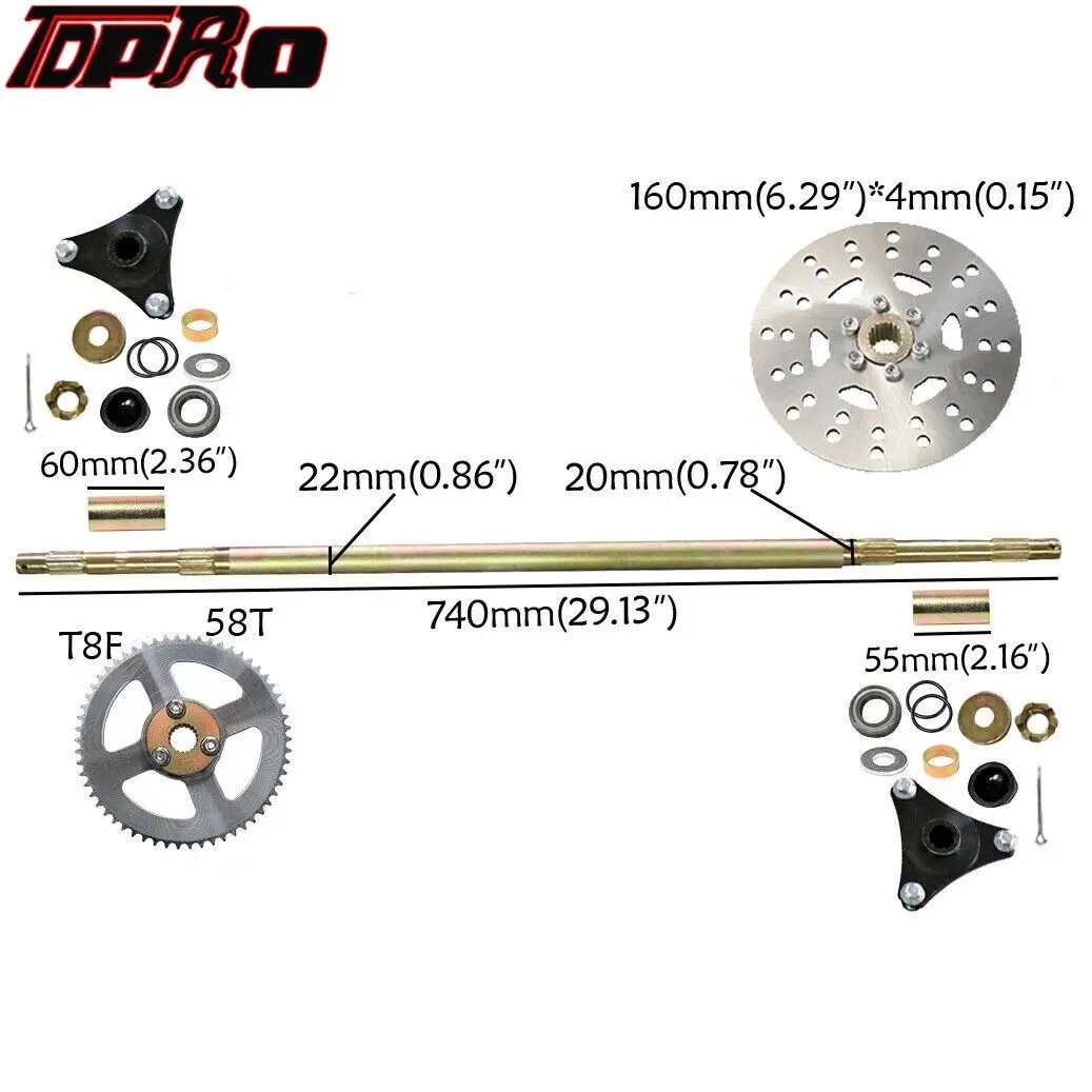 TDPRO 740mm Go Kart Rear Live Axle Kit+6'' Wheels +Brake Assembly for ATV Quad Buggy go kart parts