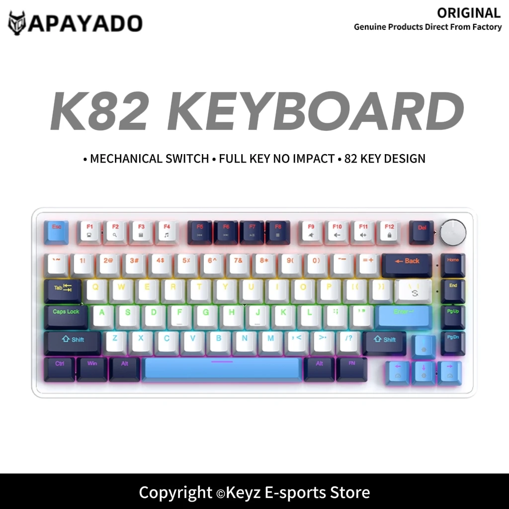 K82 Portable Wired Mechanical Keyboard with Aluminum Multifunctional Knob Adjustable Volume & Lighting Detachable Type-C Cable