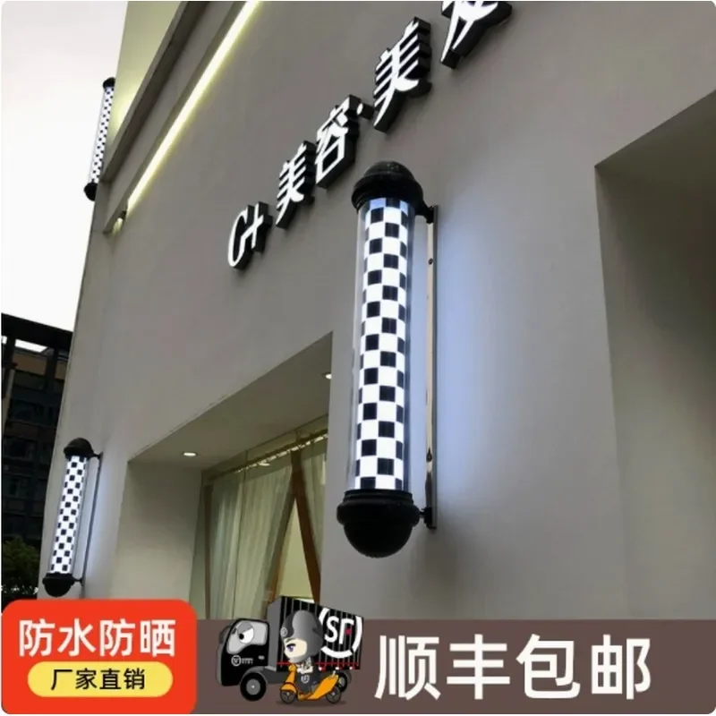For Hair LED Round Rotating Barber Pole Light Box Retro Wall Hanging Waterproof Outdoor Advertising Sign for Barbershop
