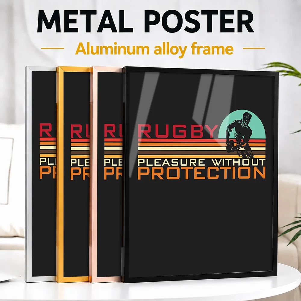 Rugby Pleasure Without Protection Quote Framed Aluminum Metal Poster Personalized Retro Wall Art For Clubhouse Reception Area