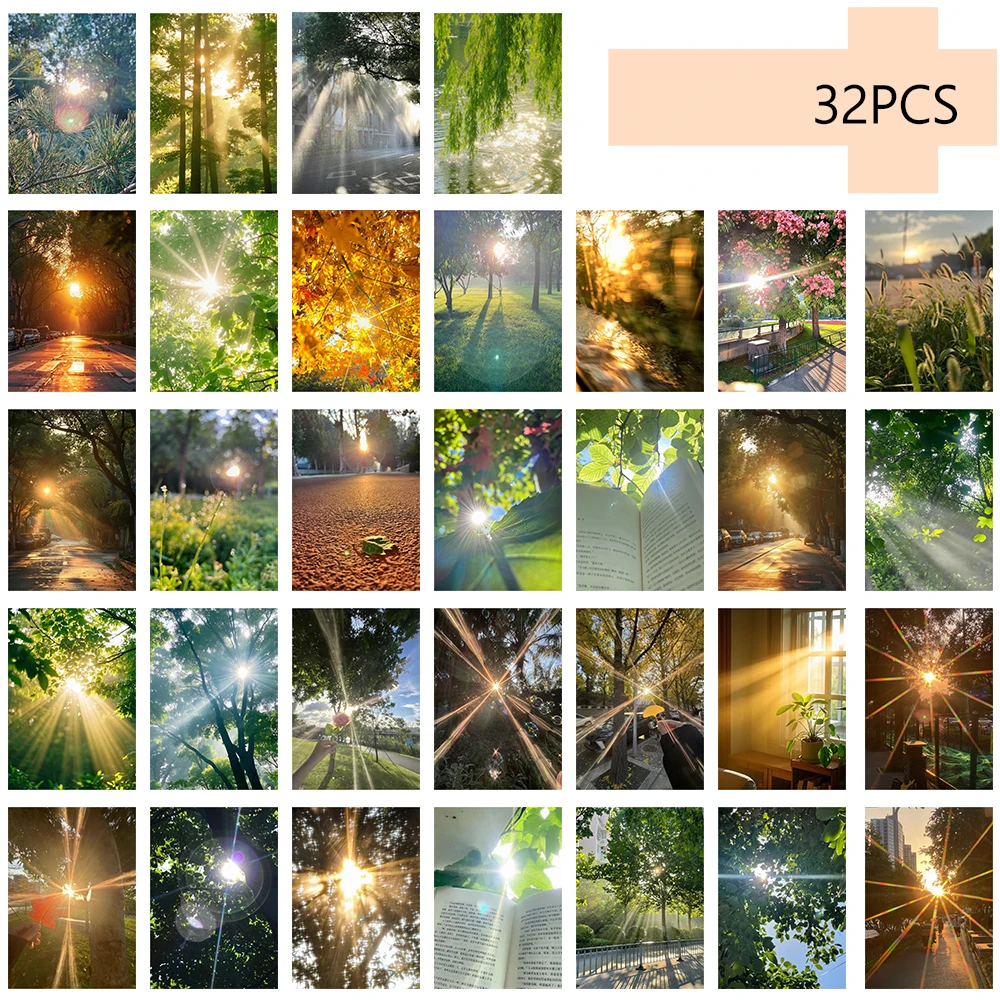 32 Stück Heillandschaft Sonnenlicht-Postkarten, Weihnachtsgeschenk, Wohnzimmer-Dekorkarten, Studentengeschenke, günstige Schlafzimmerdekoration