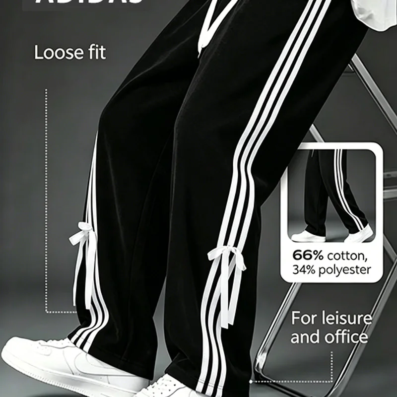 Adidas Women's Genuine Sports Knit Loose Pants 2026 Spring/Autumn Straight Banana-Leg Trousers Style KG3855