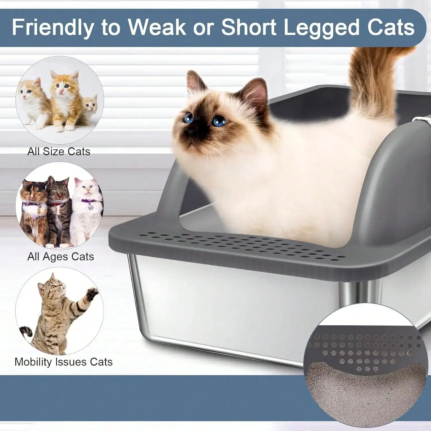 Stainless Steel Litter Box, Metal Cat Litter Box With Scoop, Large Stainless Steel Cat Litter Box High Sides , Easy Cleaning