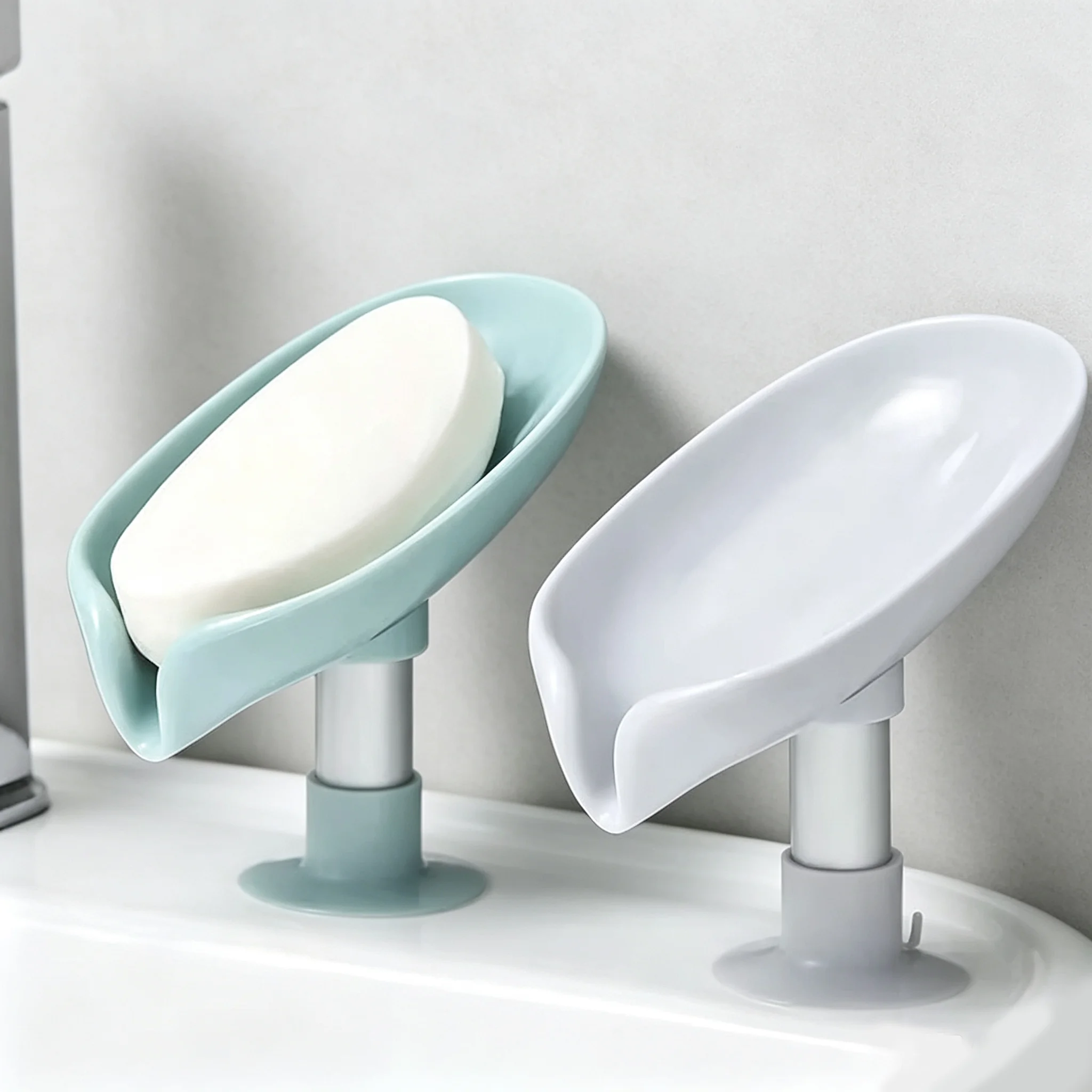 PP Soap Box Leaf Shape Soap Tray Non‑slip Drain Soap Dish With Suction Cup Sponge Soap Holder Bathroom Accessories