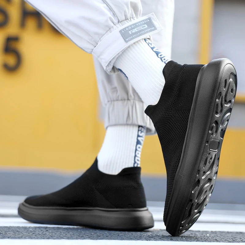 COZOK Four Seasons New Men Shoes Breathable Flying Woven Running Shoes Socks Casual Fashion Trend Sports Shoes Large Size 36-46