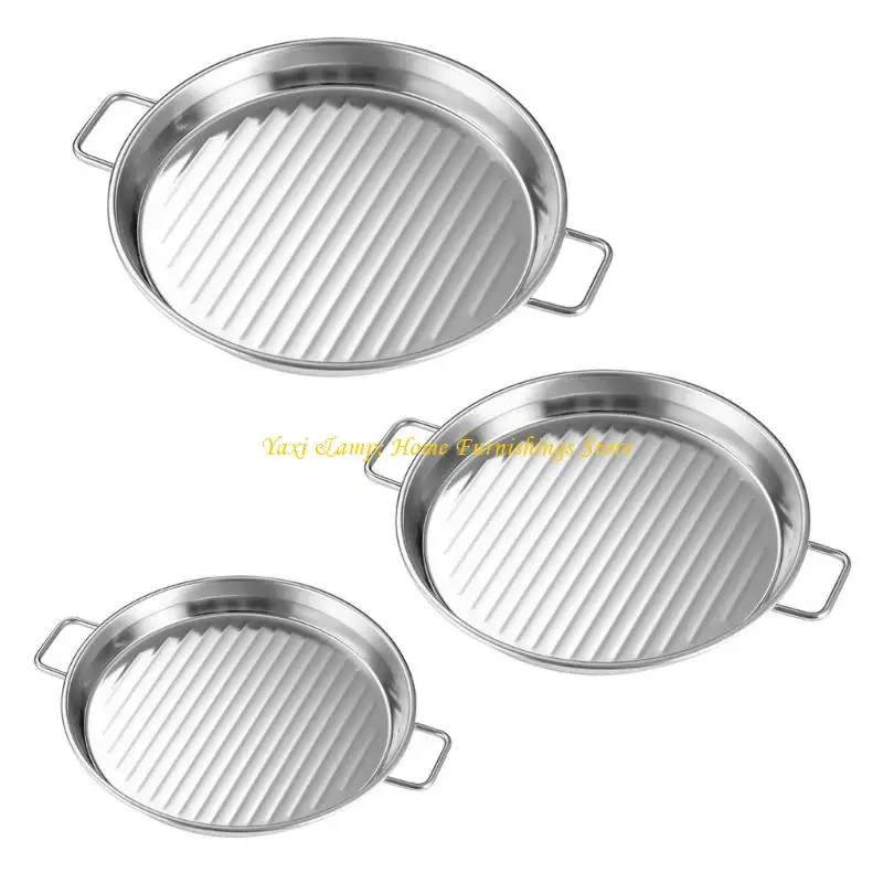 W8EA 3pcs Rustproof Metal Appetizer Plates Heat Resistant Snacks Tray Stainless Steel Appetizer Serving Dish with Handle