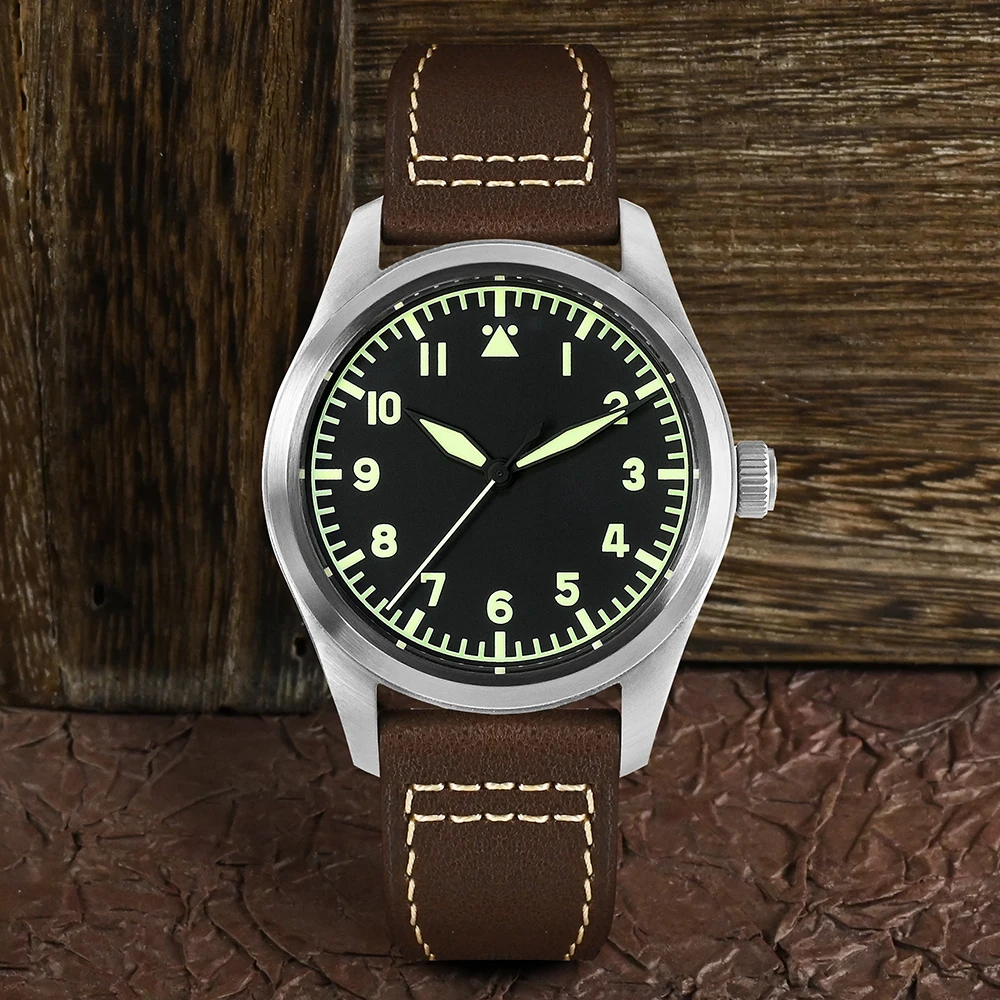 San Martin 39mm Pilot Watch Simple Military Style Mens Watch NH35 Automatic Mechanical Watches Sapphire C3 Luminous 20Bar