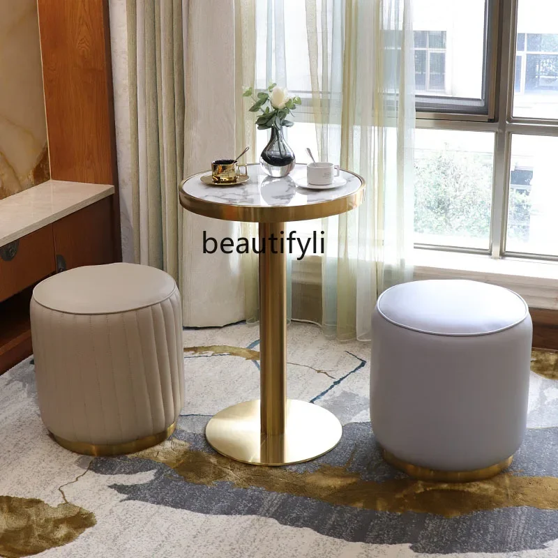 E153 Fashion creative round stool, light luxury low stool sofa, leather stool soft surface porch shoe changing stool