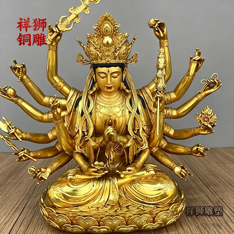 HT Painted Statue of Eighteen-Armed Cundi Bodhisattva Mother Seven Koti Buddhamata Avalokiteshvara Guanyin Statue for  Worship