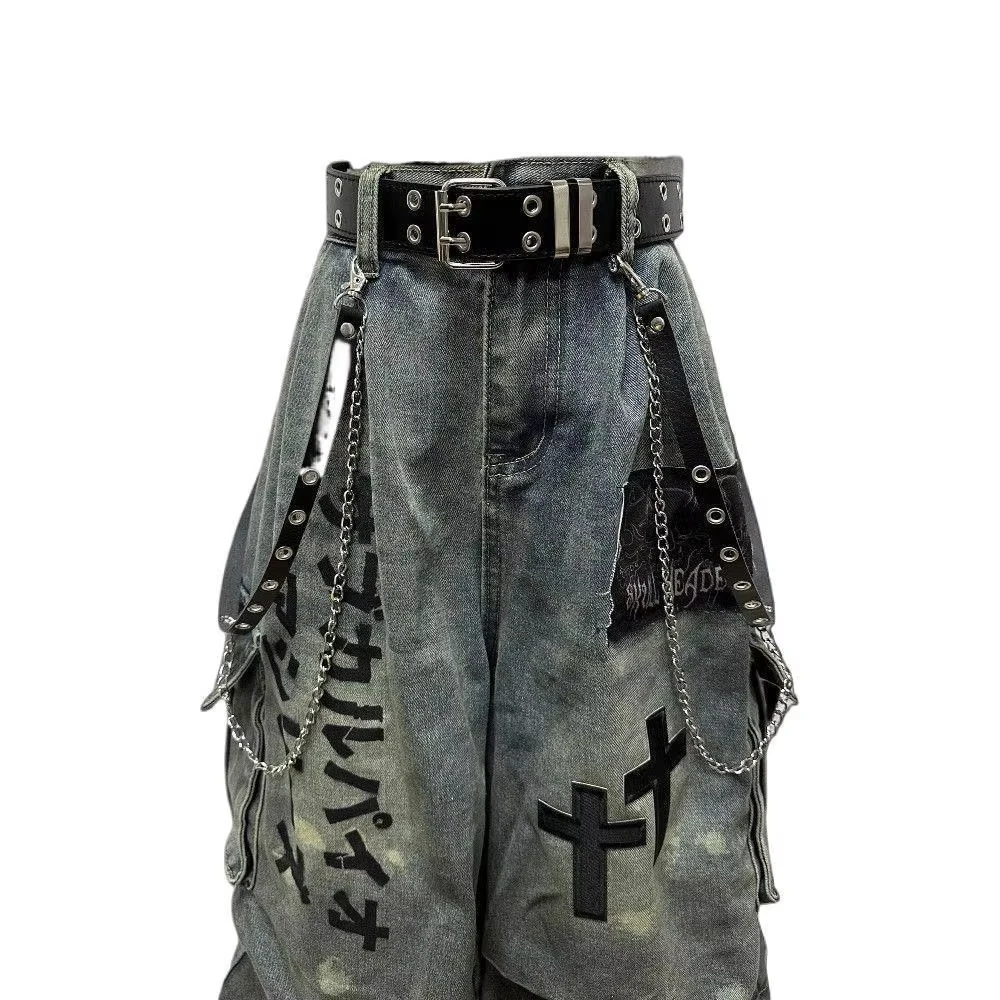 Summer Women Goblin Core Cross Denim Jorts Shorts Y2k Calf-Length Jean Pants Trashy Y2K Abi Japanese Cyber Punk Grunge Unisex