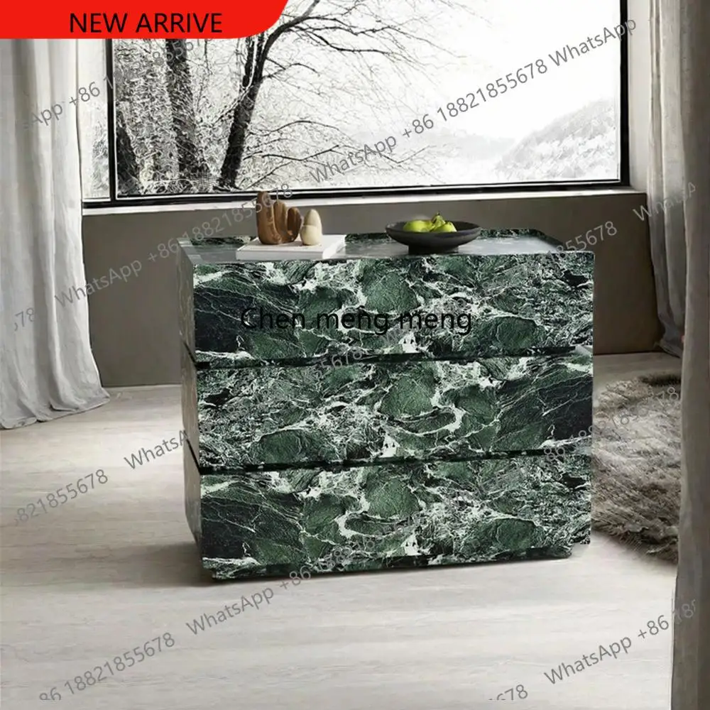 F182 Premium Vintage Green Jade Stone Dresser - Handcrafted Luxury Marble Slate 3/4/5-Drawer Storage Cabinet Custom Retro