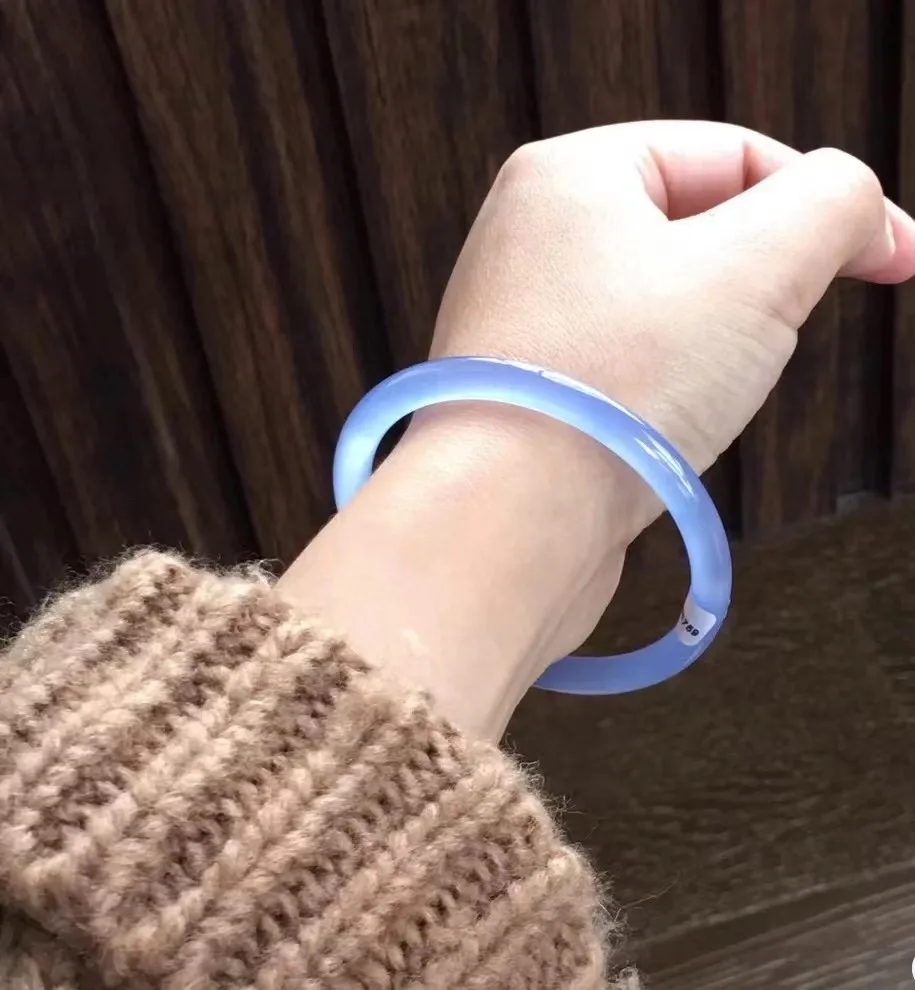 Quality Natural agate Blue Chalcedony Bracelet Exquisite Jade Bangle High Ice Round Bar Bangle Elegance Handring Fine Jewelry6mm - Image 6