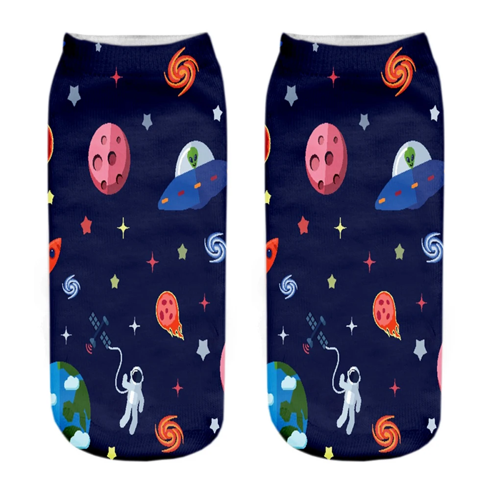 New Funny 3D Printed Harajuku Happy Astronaut Space Planet Series Short Ankle Socks Unisex Casual Gift Sokken Dropship