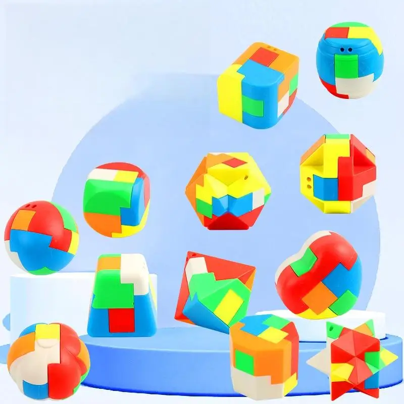 12Pcs Brain Teaser Game 3D Puzzle Luban Lock Keychain Magic Mini Cube Children Educational Toys For Kids Adult Antistress