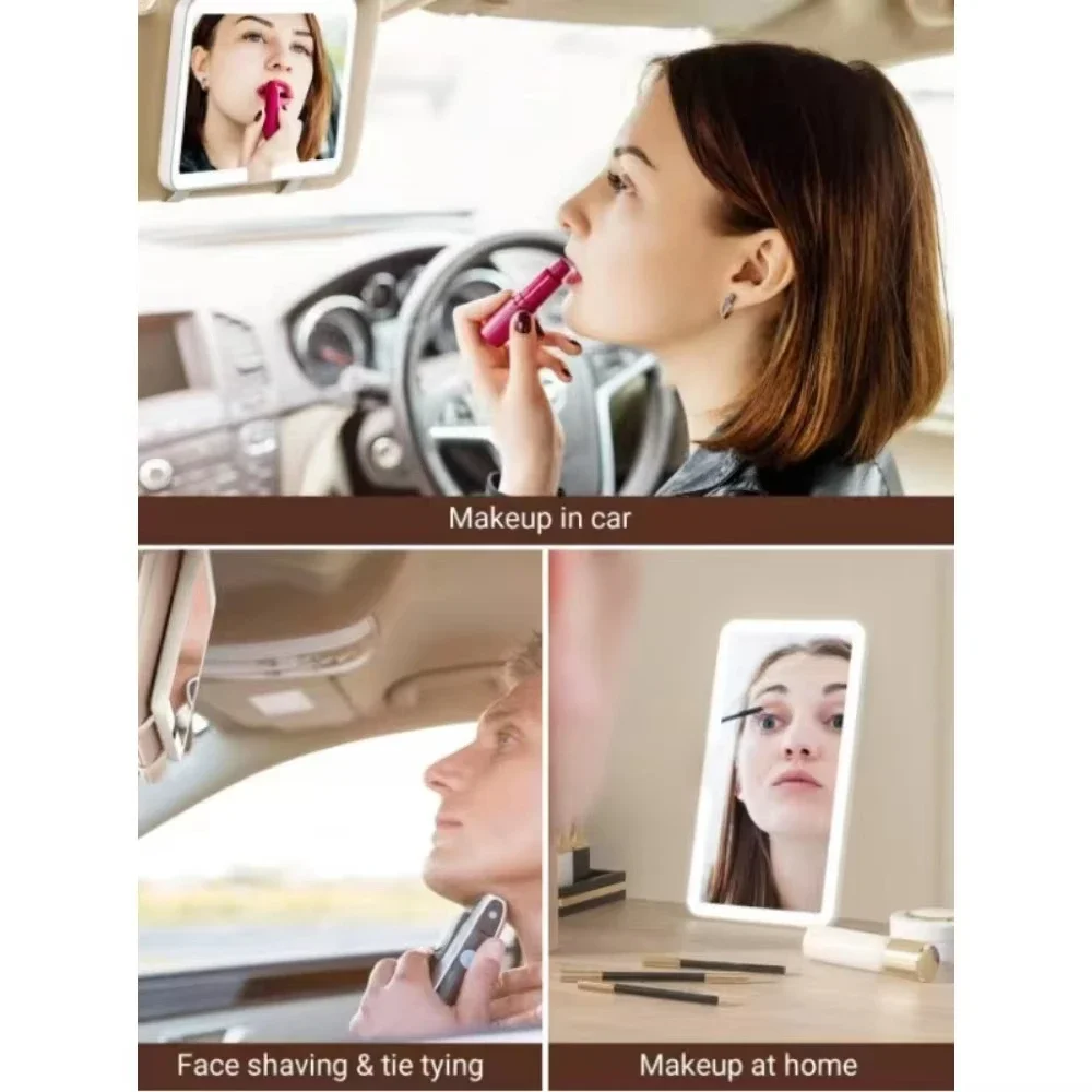 1pc Car LED Makeup Mirror HD Mirror Three Gear Adjustment Sun Visor Plate Interior RearMirror Dimmable Auto Vanity Mirror