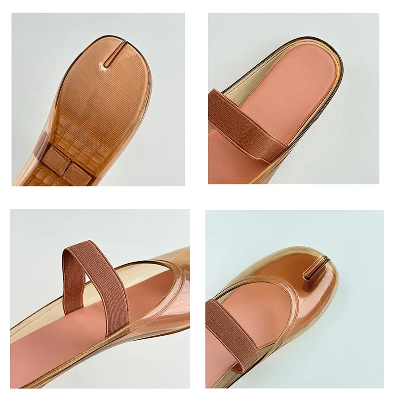 Koreanische Trendige Split-Toe Damen Jelly Sandalen Flache Slip-On Mules mit Einzelriemen Geschlossene Zehenpartie Kristall-Hoof-Schuhe für den Sommer – Detail 14