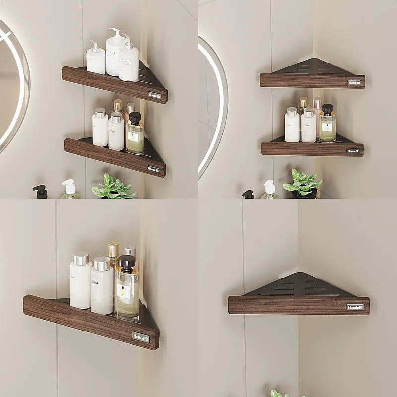 Mid-Century Walnuss Badezimmerregal Ohne Bohren Dreieckiger Wandorganizer für Toilette und Waschbecken