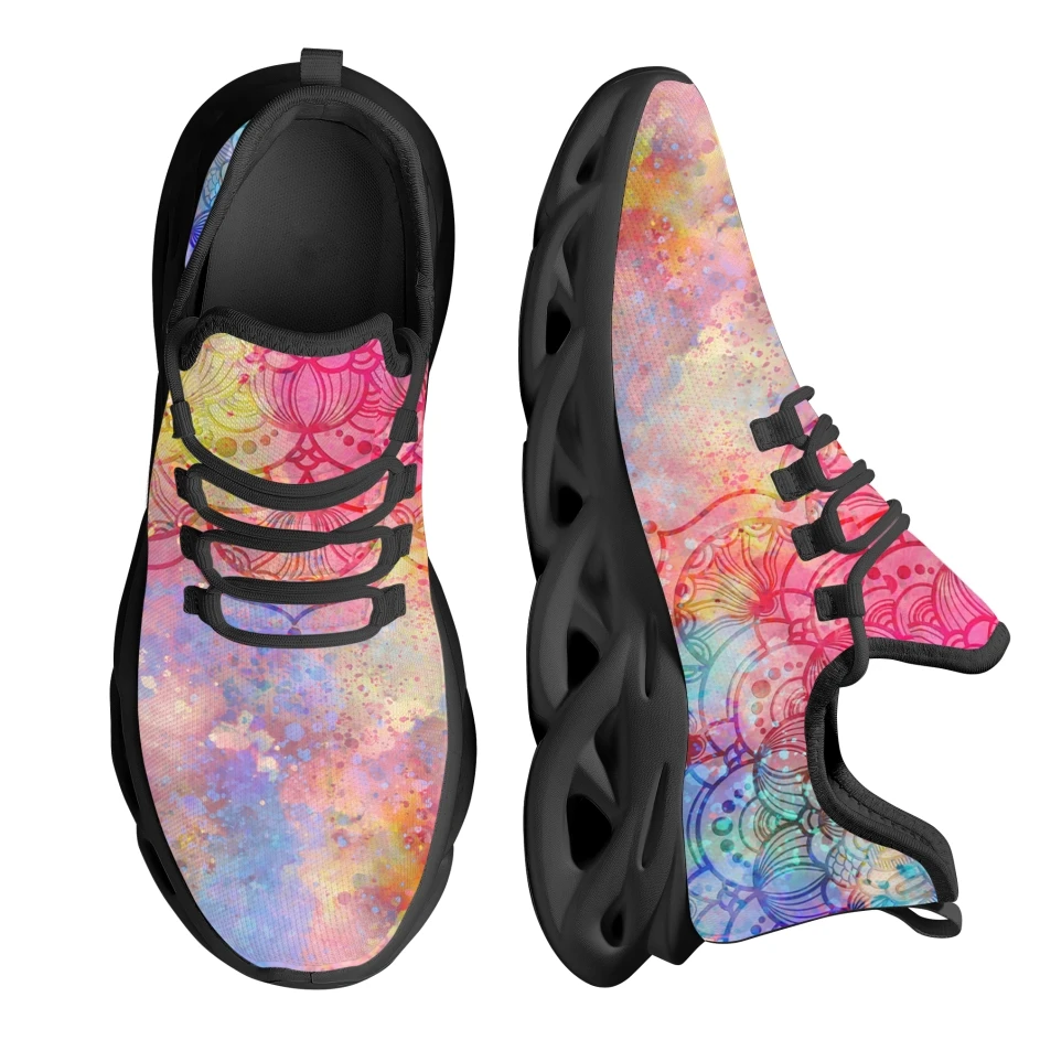 INSTANTARTS Pink Gradient Star Design Bohemian Mandala Multi-Print Lace-up Shoes Female Running Sneakers Mesh Women's Footwear