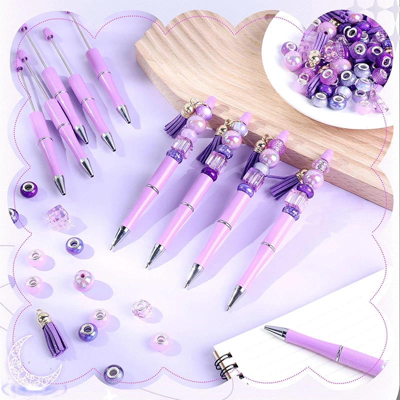 Beadable البلاستيك حبة قلم حبر جاف ، الحبر الأسود أقلام مطرز ، أقلام باردة لطيف ، DIY بها بنفسك هدية للأطفال والطلاب والطلاب ، 100 قطعة