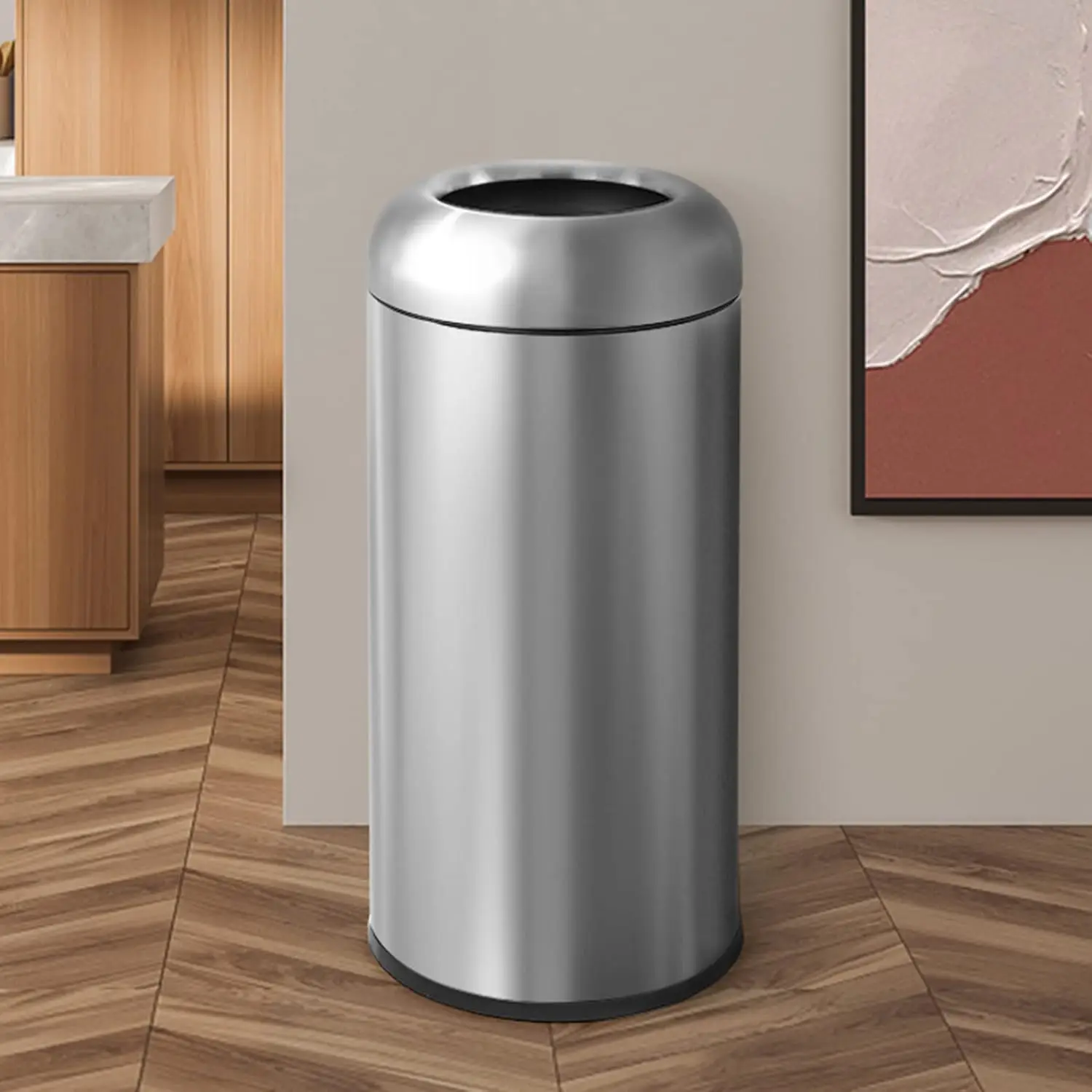 Trash Can Outdoor Indoor Garbage Enclosure with Lid Open Top Inside Cabinet Stainless Steel Industrial Waste Container, Silver