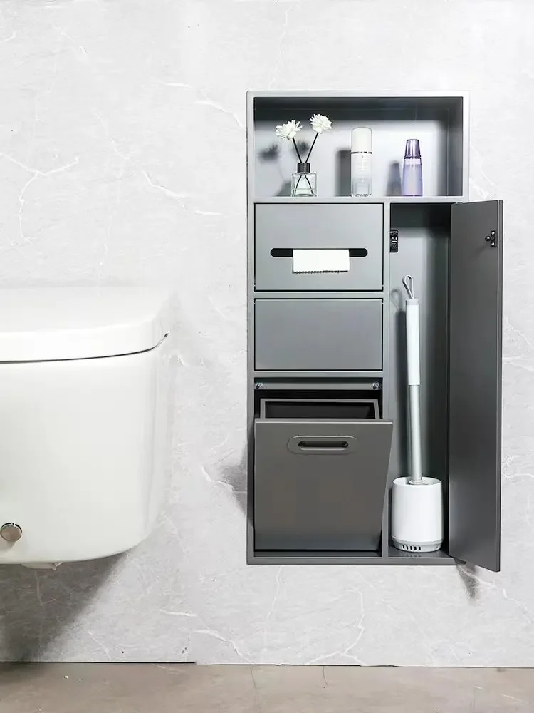 Stainless Steel Niche Embedded Toilet Bin Bathroom Embedded Metal Niche