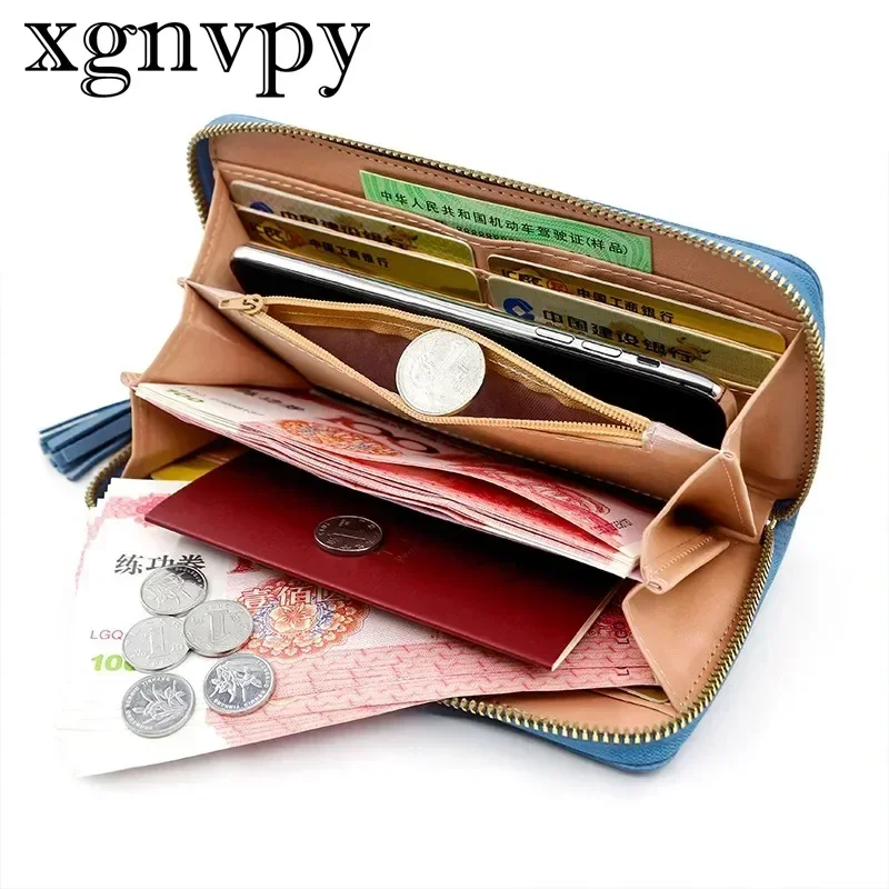 xgnvpy Korean Version of Fashion Women's Long Purse Large Capacity with Mobile Phone Tassel Zipper Clutch Bag