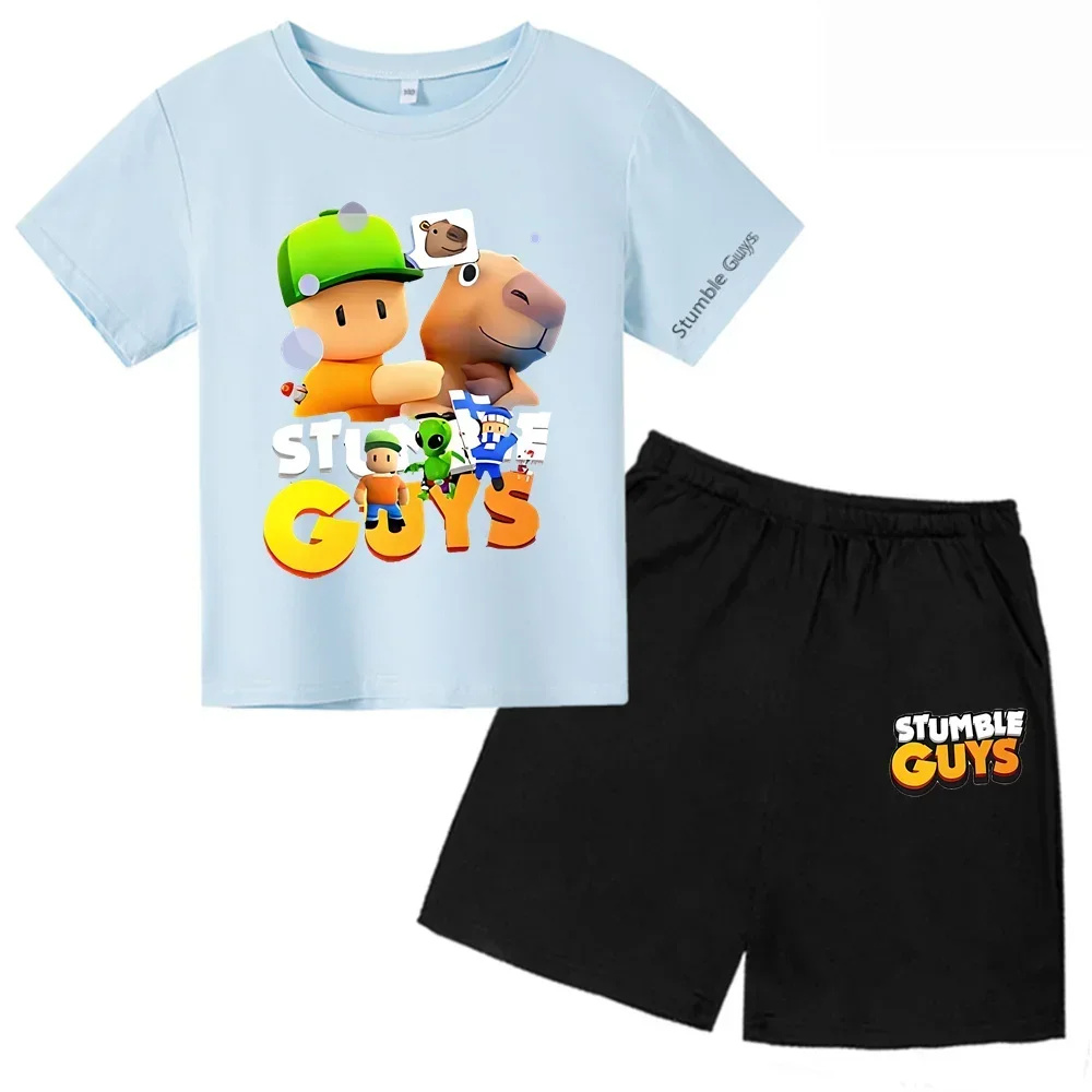 2024 New Stumble Guys TShirt Set Boys Cartoon Banana Casual Short Sleeve Tops Kids Girls Clothes Games T-Shirts Y2k Teen Tops