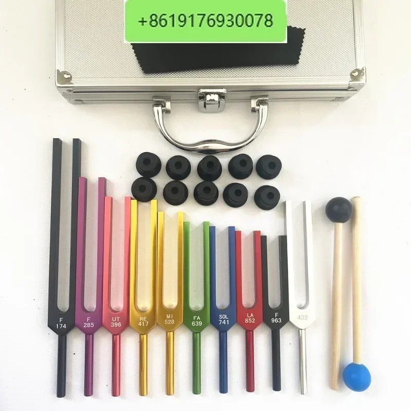 

Ten tuning forks in a set, 174 285 396 417 528 639 741 852 963 432 tuning forks