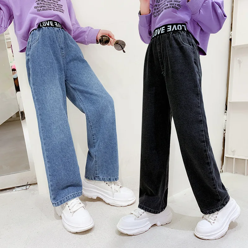 Spring Autumn Teen Girls Denim Pants Children Trousers 2024 New Fashion Letter Girls Jeans 5 6 8 10 12 13 14 Years Kids Clothes