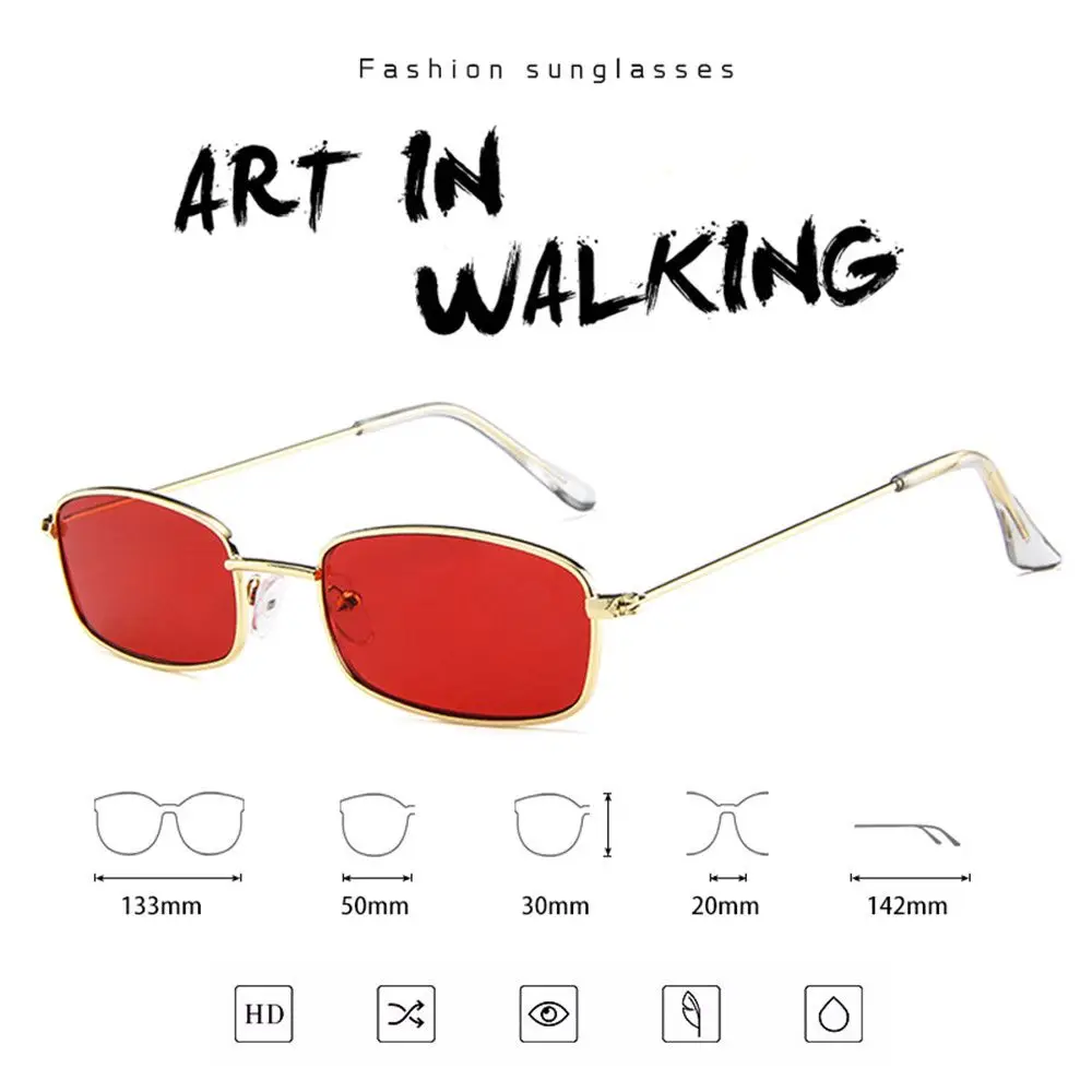 Small Rectangle Sunglasses Women Metal Square Vintage Sun Glasses Brand Designer Men Retro 90s Trendy Gradient Eyewear Shades