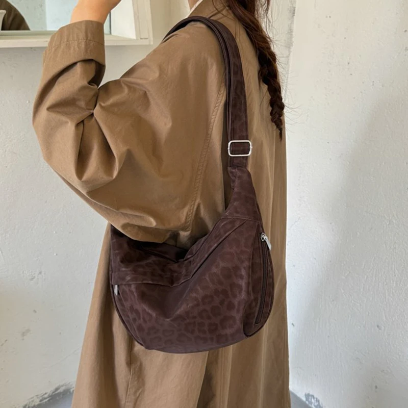 2026 Women Leopard Print Hobo Bag Adjustable Strap Large Capacity Crossbody Shoulder Bag Casual Daily Travel Commuter Purse