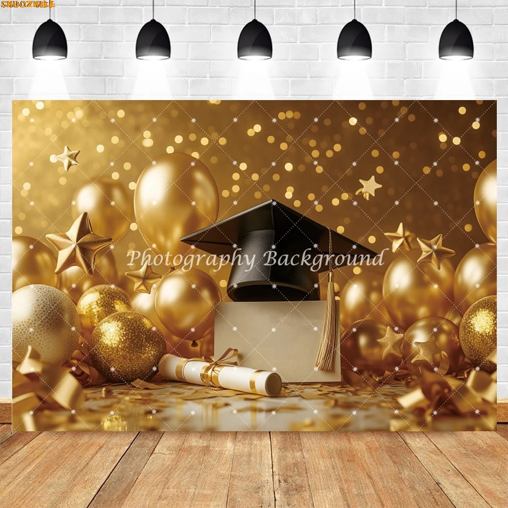 

Graduation Backdrop Photography Celebrate Graduation Party Background Masters Cap Golden Balloons Portrait Photographic Decors