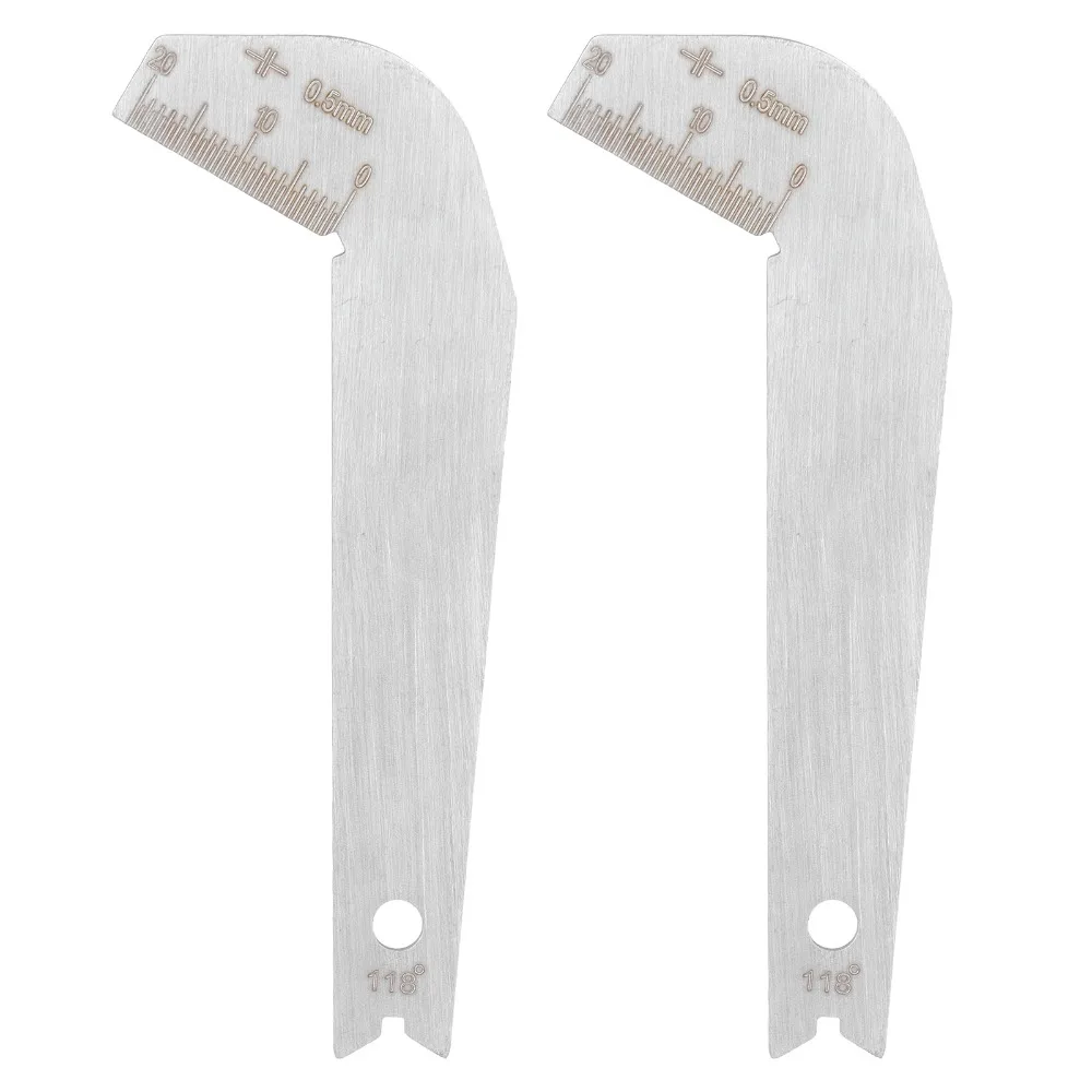 2 PCS 118 Degree​ Drill Bit Angle Gauge​ 0-20mm Range 0.5mm Measurement​ Blade Measurement Sharpener​ Stainless Steel​