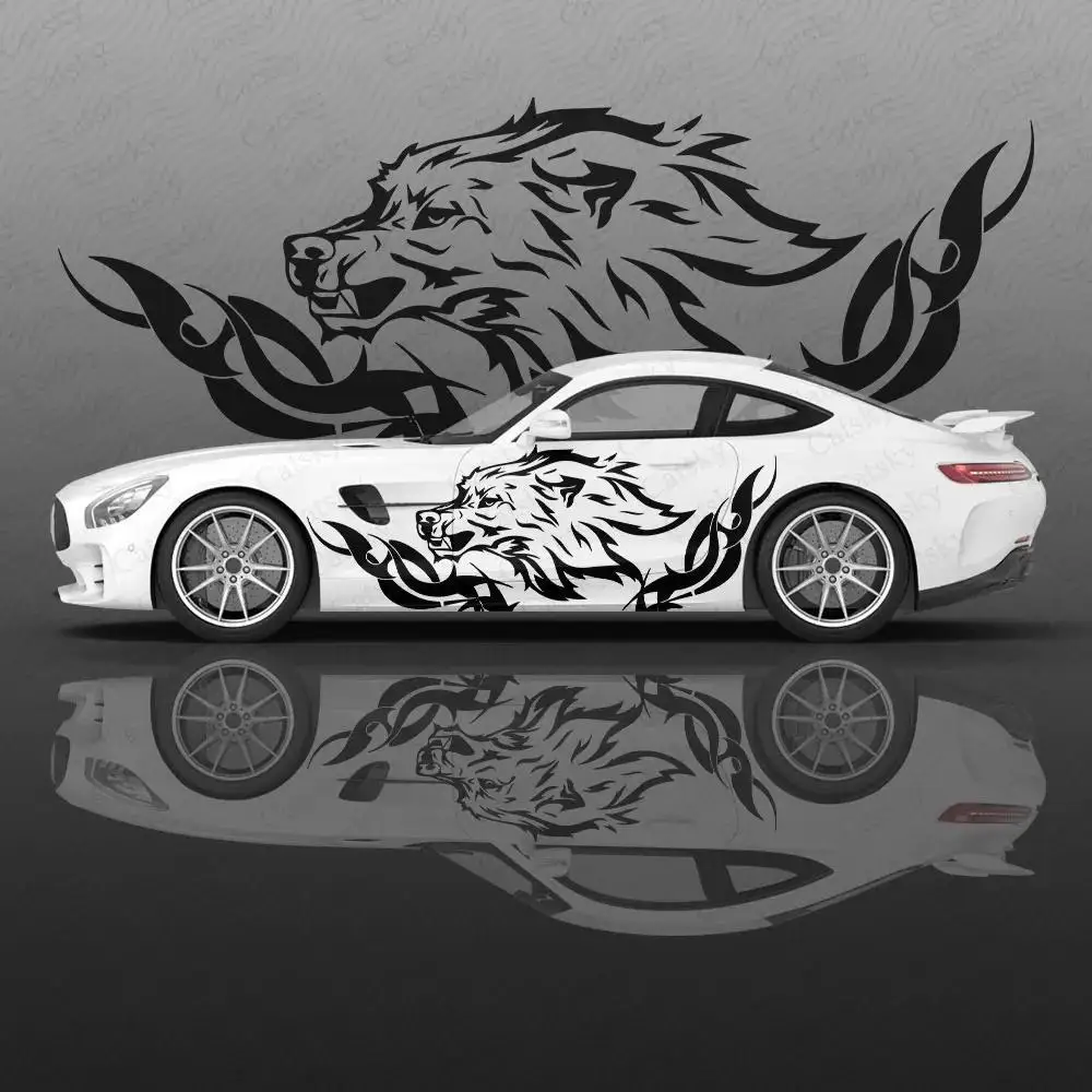 

Totem Wolf Print Car Vinyl Wraps Car Body Sticker Anime Car Side Decal Auto Accessories Decoration Sticker Cars Protective Film