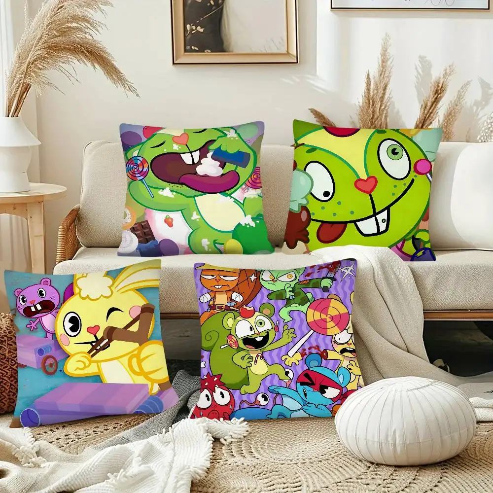Cartoon H-Happy Tree F-Friends Pillow Case Fashion Square Pillowcase Bedroom Sofa Room Ins Decoration Leisure