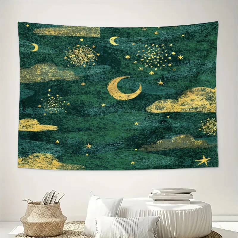Large Cosmic Nebula Night Sky Tapestry Moon Stars Wall Decor Hanging Artwork for Living Room Bedroom Fantasy Space Galaxy Print