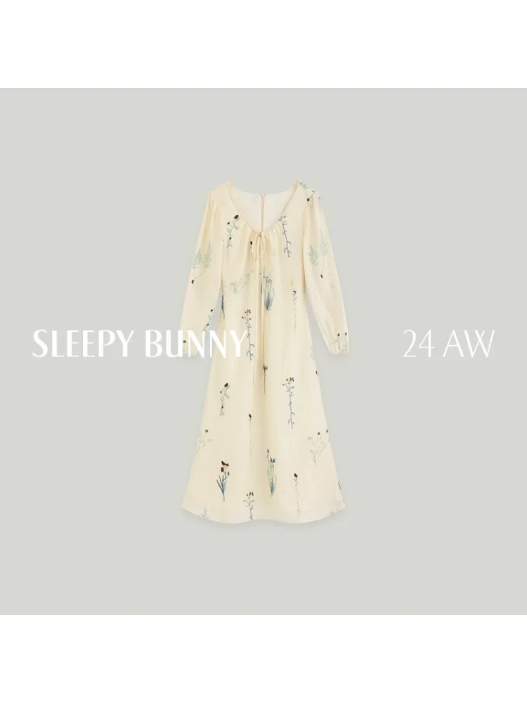 

Elegant Floral V Neck Dress Long Sleeve A Line Maxi Tie Front Slim Outfit Women Spring Waist Cinched Casual Fashion Long Dress