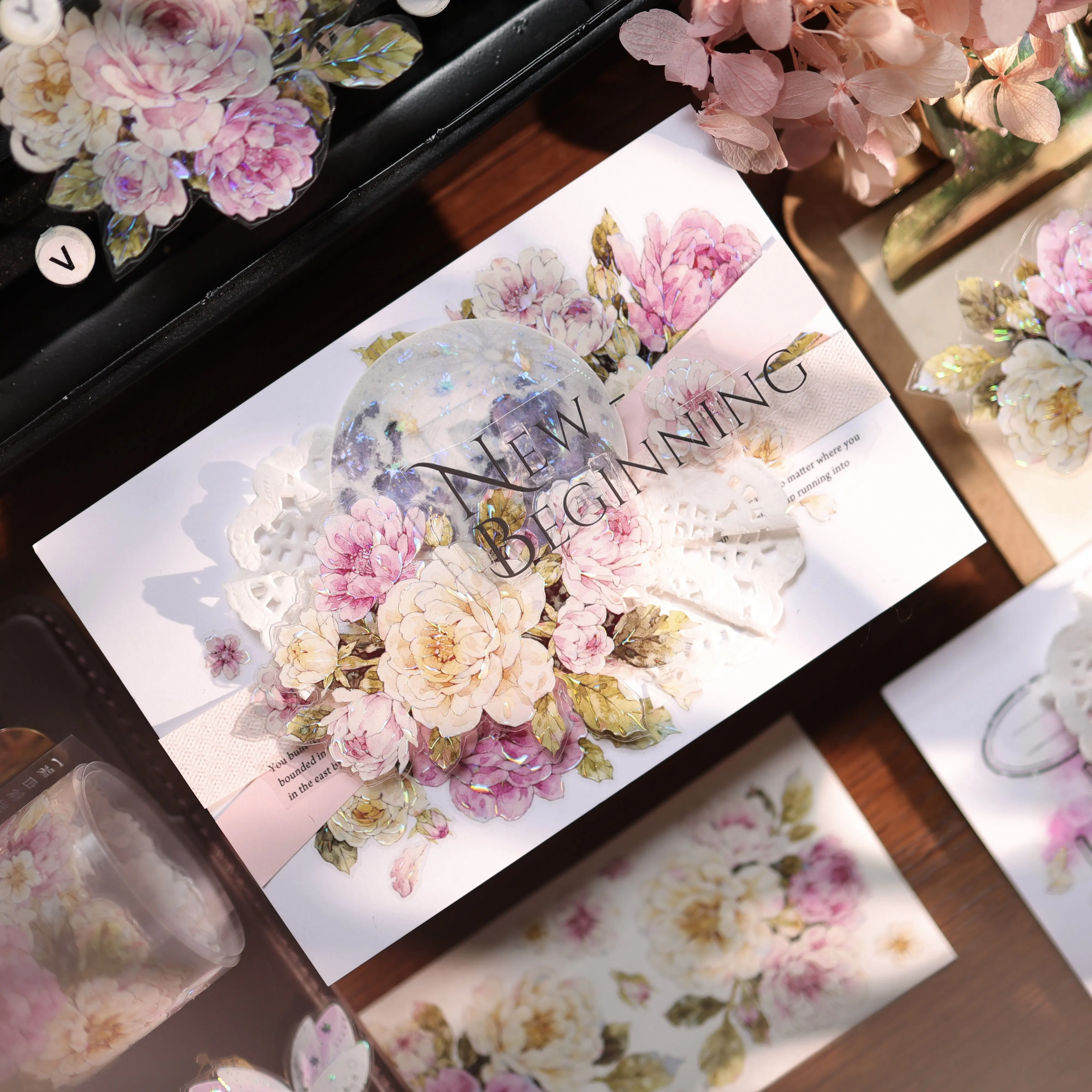 55mm*5m Vintage Flower Landscape PET Tape Creative DIY Journal Material Collage Scrapbooking Stationery