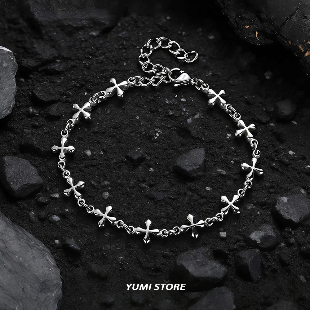 

Iris Flower Cross Splicing Bracelet For Man Woman Non Fading Titanium Luxury Bracelet New Couple Jewelry Hip Hop Punk Gift