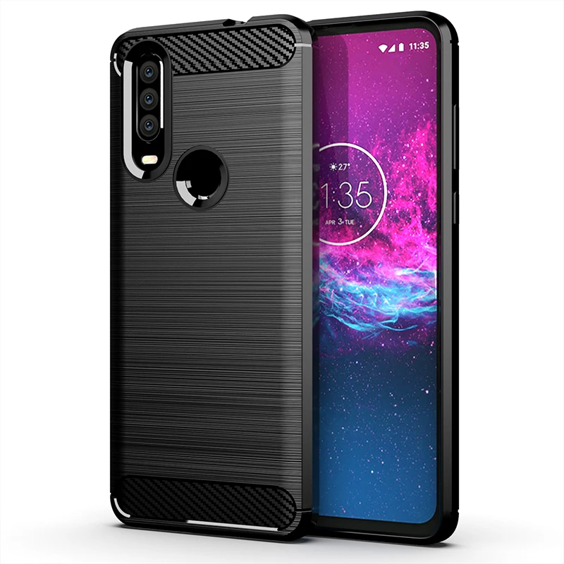 Shockproof Matte Case for Moto P40 Power Carbon fiber Soft Phone Cover For moto one action Silicone Case Bumper