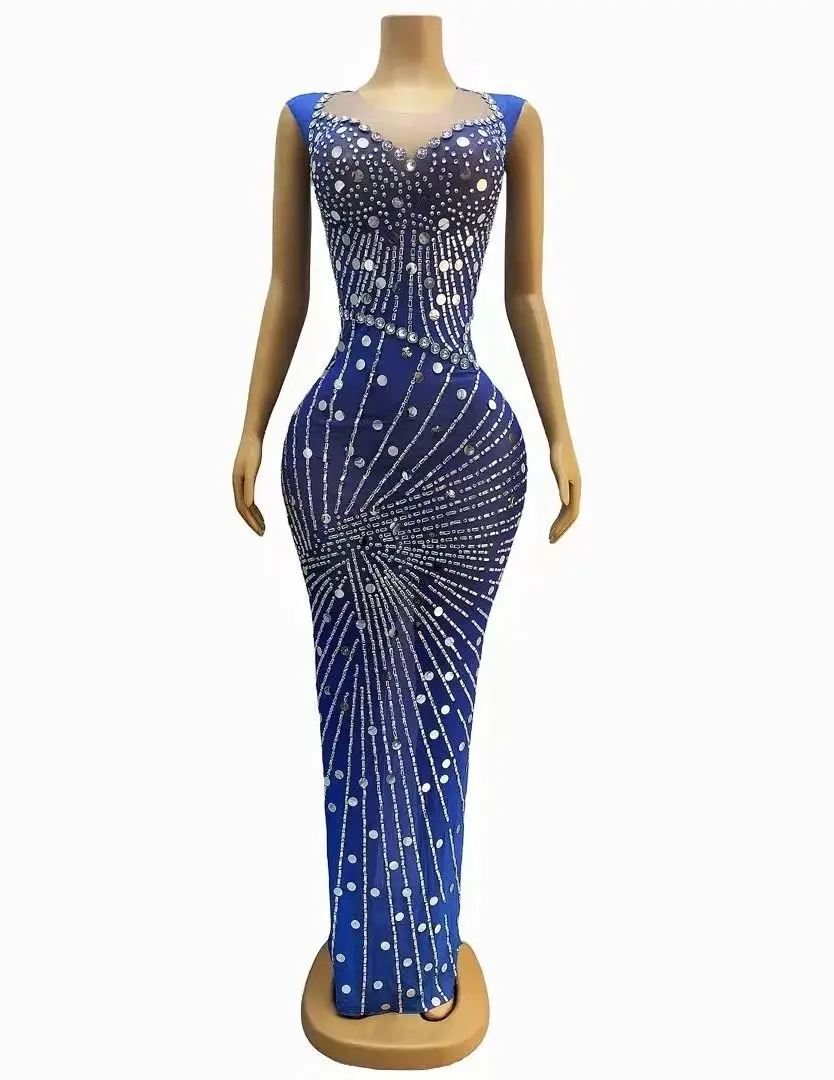 

Sexy Silver Sequins Rhinestones Blue Dress Outfit Photo Shoot Dance Nightclub Costume Female Singer Dance Wear lanwen 1 sold