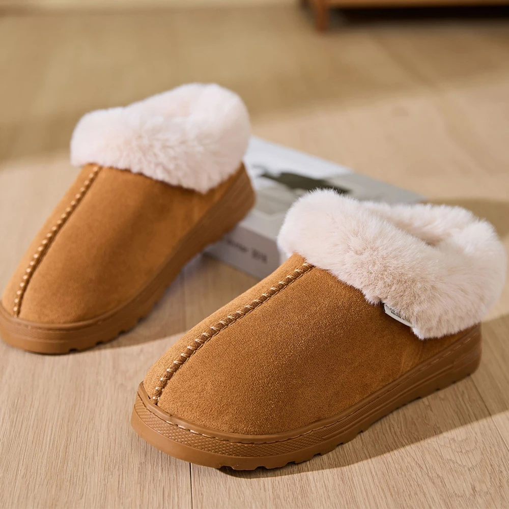 Comwarm Winter Men Plush Shoes New Fashion Fluffy Men Cotton Shoes Indoor Anti-slip Furry House Men Shoes Warm Fuzzy Home Shoes