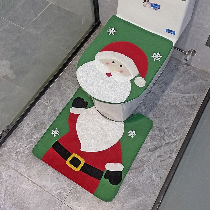 2pcs Christmas Bathroom Mats Sets Santa Claus Bath Mat WC Toilet Seat Cover Toilet Mat Toilette Tapa Inodoro Decoration Commode