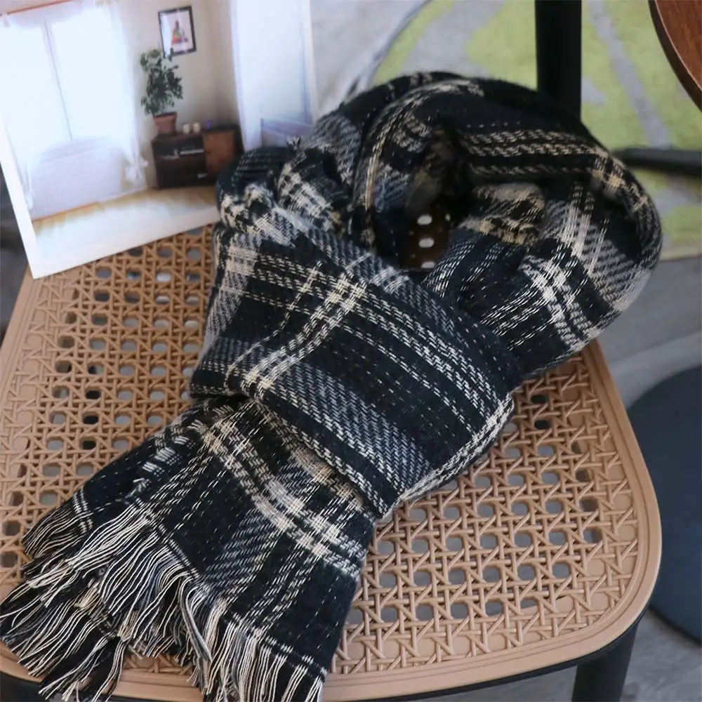 

Korean Style Acrylic Fibres Plaid Knitted Scarf Long Soft Men Thick Shawl Tartans Printed Classic Double-sided Scarf Winter